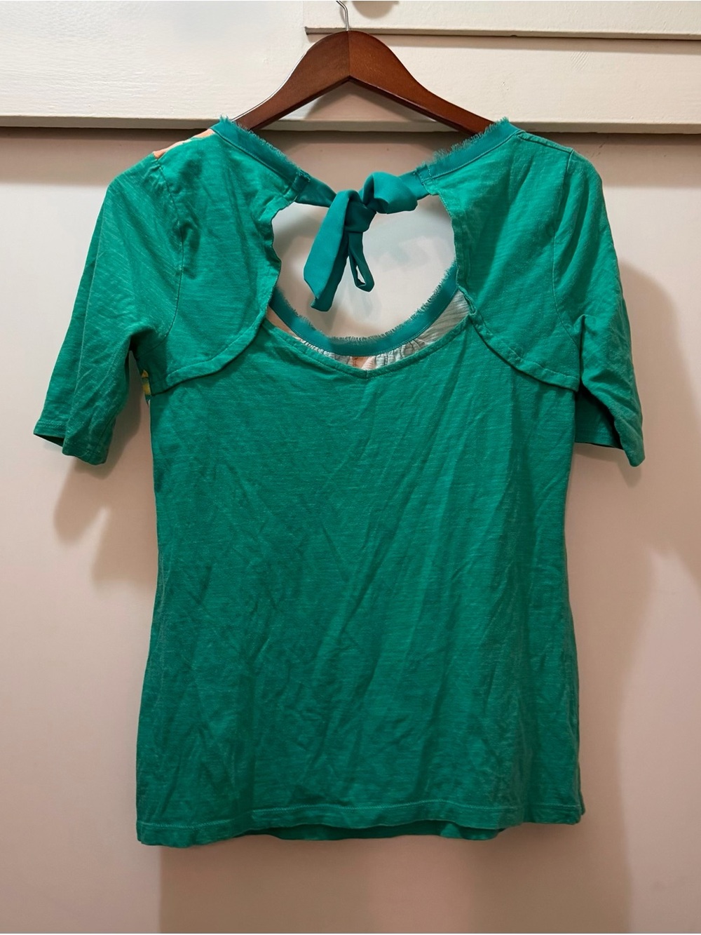 Akemi + Kin Green Floral Bow Back Cotton Top S - Picture 2 of 7